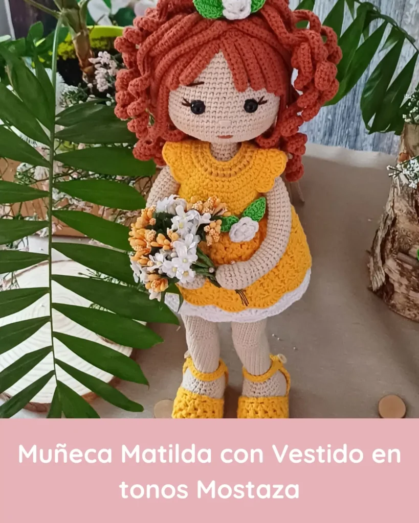 patron crochet muneca matilda vestido mostaza w