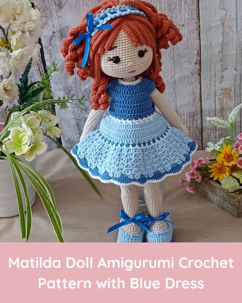 My Patterns matilda doll amigurumi crochet pattern with blue dress