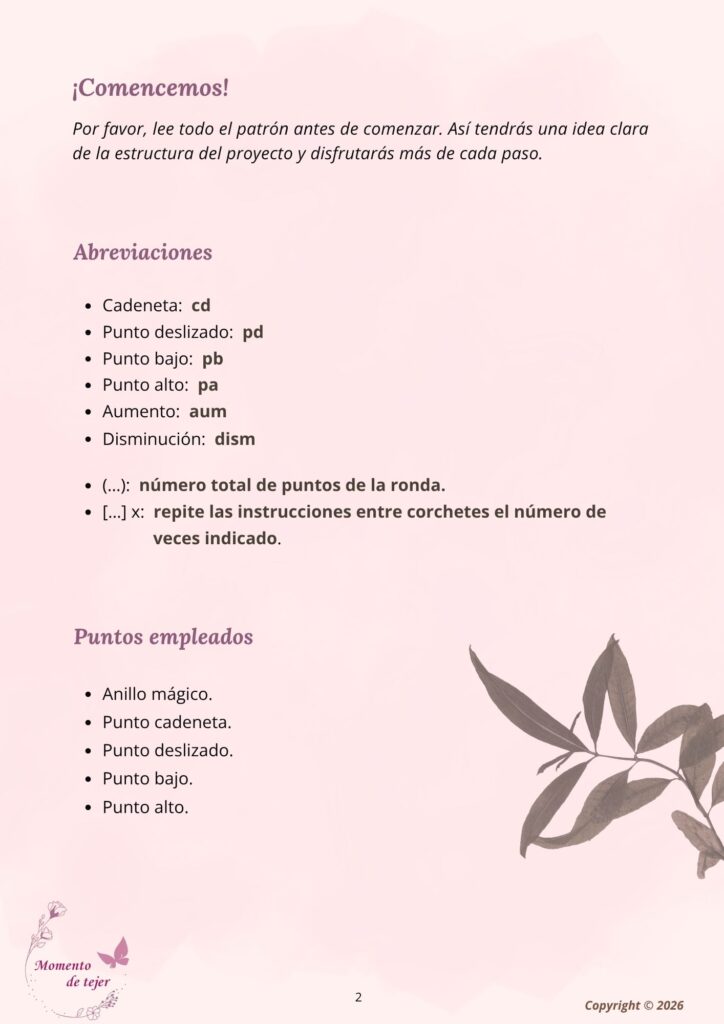 Pulpo Bebé – Patrón Gratuito de Crochet para Llavero Abreviaciones y puntos utilizados en el patrón de crochet Pulpo Bebé