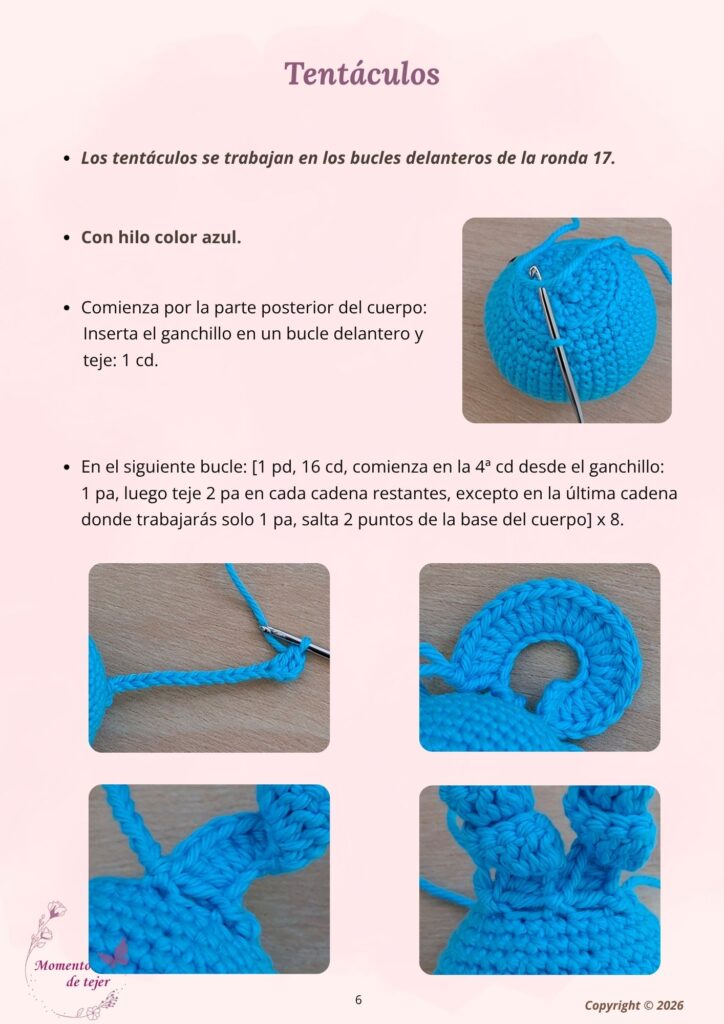 Pulpo Bebé – Patrón Gratuito de Crochet para Llavero Instrucciones para tejer los tentáculos del pulpo bebé de crochet